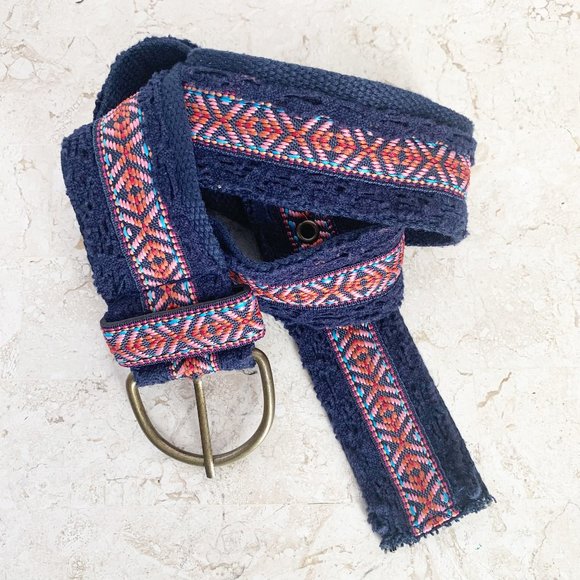 Accessories - Aztec Embroidered Wide Belt Womens Size S Cotton Webbing Lace Crochet Boho